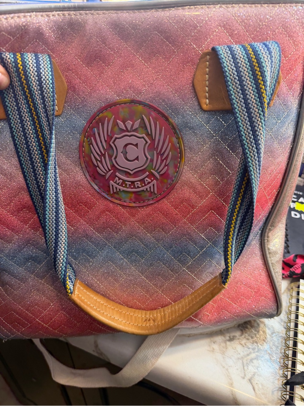 Consuela Quilted Ombre Tote in Blue and Pink with Tan Accents - Picture 2 of 5